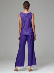 3 Pieces Long Sleeves Chiffon Lace Mother Of The Bride Dress Pants Suits