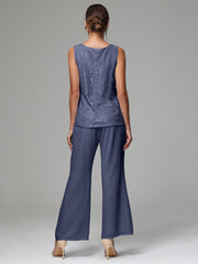 3 Pieces Long Sleeves Chiffon Lace Mother Of The Bride Dress Pants Suits