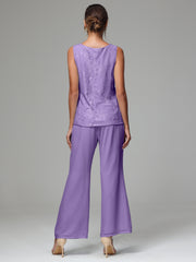 3 Pieces Long Sleeves Chiffon Lace Mother Of The Bride Dress Pants Suits