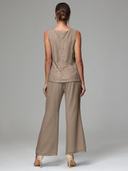 3 Pieces Long Sleeves Chiffon Lace Mother Of The Bride Dress Pants Suits