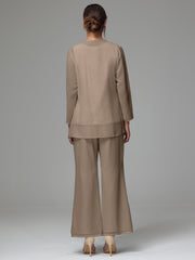 3 Pieces Long Sleeves Chiffon Lace Mother Of The Bride Dress Pants Suits