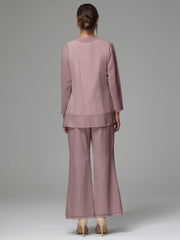 3 Pieces Long Sleeves Chiffon Lace Mother Of The Bride Dress Pants Suits