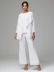 3 Pieces Long Sleeves Chiffon Lace Mother Of The Bride Dress Pants Suits