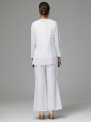 3 Pieces Long Sleeves Chiffon Lace Mother Of The Bride Dress Pants Suits
