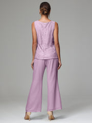 3 Pieces Long Sleeves Chiffon Lace Mother Of The Bride Dress Pants Suits