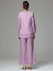 3 Pieces Long Sleeves Chiffon Lace Mother Of The Bride Dress Pants Suits