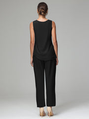 3 Pieces Long Sleeves Chiffon Mother Of The Bride Dress Pants Suits