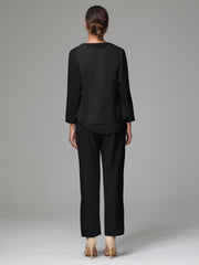 3 Pieces Long Sleeves Chiffon Mother Of The Bride Dress Pants Suits