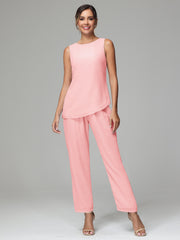 3 Pieces Long Sleeves Chiffon Mother Of The Bride Dress Pants Suits