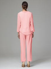 3 Pieces Long Sleeves Chiffon Mother Of The Bride Dress Pants Suits