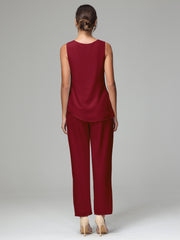 3 Pieces Long Sleeves Chiffon Mother Of The Bride Dress Pants Suits