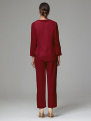 3 Pieces Long Sleeves Chiffon Mother Of The Bride Dress Pants Suits