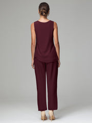 3 Pieces Long Sleeves Chiffon Mother Of The Bride Dress Pants Suits