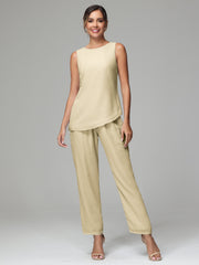 3 Pieces Long Sleeves Chiffon Mother Of The Bride Dress Pants Suits