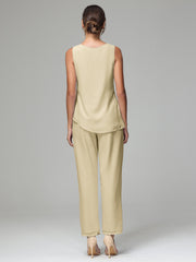 3 Pieces Long Sleeves Chiffon Mother Of The Bride Dress Pants Suits