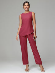 3 Pieces Long Sleeves Chiffon Mother Of The Bride Dress Pants Suits