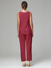 3 Pieces Long Sleeves Chiffon Mother Of The Bride Dress Pants Suits