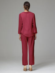 3 Pieces Long Sleeves Chiffon Mother Of The Bride Dress Pants Suits