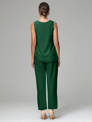 3 Pieces Long Sleeves Chiffon Mother Of The Bride Dress Pants Suits