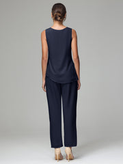 3 Pieces Long Sleeves Chiffon Mother Of The Bride Dress Pants Suits