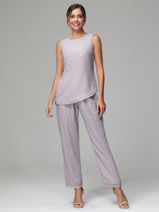 3 Pieces Long Sleeves Chiffon Mother Of The Bride Dress Pants Suits