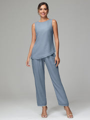 3 Pieces Long Sleeves Chiffon Mother Of The Bride Dress Pants Suits