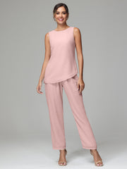 3 Pieces Long Sleeves Chiffon Mother Of The Bride Dress Pants Suits