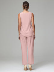 3 Pieces Long Sleeves Chiffon Mother Of The Bride Dress Pants Suits