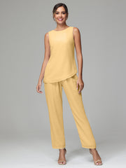 3 Pieces Long Sleeves Chiffon Mother Of The Bride Dress Pants Suits