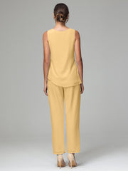 3 Pieces Long Sleeves Chiffon Mother Of The Bride Dress Pants Suits