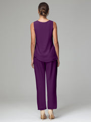 3 Pieces Long Sleeves Chiffon Mother Of The Bride Dress Pants Suits