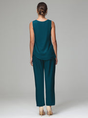 3 Pieces Long Sleeves Chiffon Mother Of The Bride Dress Pants Suits