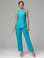 3 Pieces Long Sleeves Chiffon Mother Of The Bride Dress Pants Suits