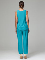 3 Pieces Long Sleeves Chiffon Mother Of The Bride Dress Pants Suits