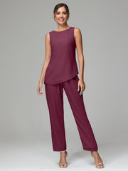 3 Pieces Long Sleeves Chiffon Mother Of The Bride Dress Pants Suits