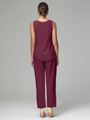 3 Pieces Long Sleeves Chiffon Mother Of The Bride Dress Pants Suits