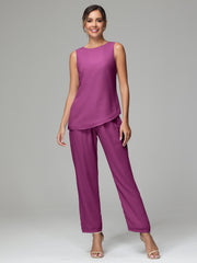 3 Pieces Long Sleeves Chiffon Mother Of The Bride Dress Pants Suits