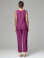 3 Pieces Long Sleeves Chiffon Mother Of The Bride Dress Pants Suits