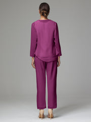 3 Pieces Long Sleeves Chiffon Mother Of The Bride Dress Pants Suits