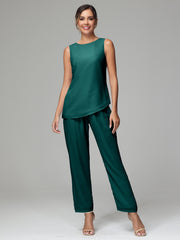 3 Pieces Long Sleeves Chiffon Mother Of The Bride Dress Pants Suits