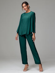 3 Pieces Long Sleeves Chiffon Mother Of The Bride Dress Pants Suits