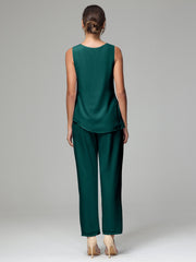 3 Pieces Long Sleeves Chiffon Mother Of The Bride Dress Pants Suits