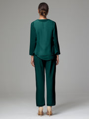 3 Pieces Long Sleeves Chiffon Mother Of The Bride Dress Pants Suits