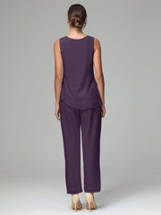 3 Pieces Long Sleeves Chiffon Mother Of The Bride Dress Pants Suits