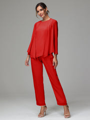 3 Pieces Long Sleeves Chiffon Mother Of The Bride Dress Pants Suits