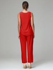 3 Pieces Long Sleeves Chiffon Mother Of The Bride Dress Pants Suits