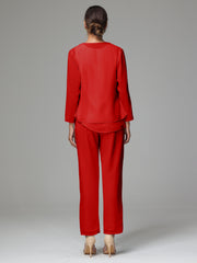 3 Pieces Long Sleeves Chiffon Mother Of The Bride Dress Pants Suits