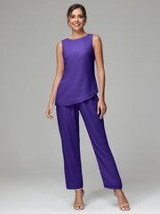 3 Pieces Long Sleeves Chiffon Mother Of The Bride Dress Pants Suits