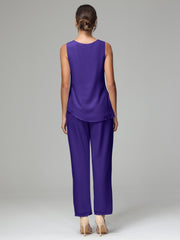 3 Pieces Long Sleeves Chiffon Mother Of The Bride Dress Pants Suits