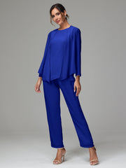 3 Pieces Long Sleeves Chiffon Mother Of The Bride Dress Pants Suits